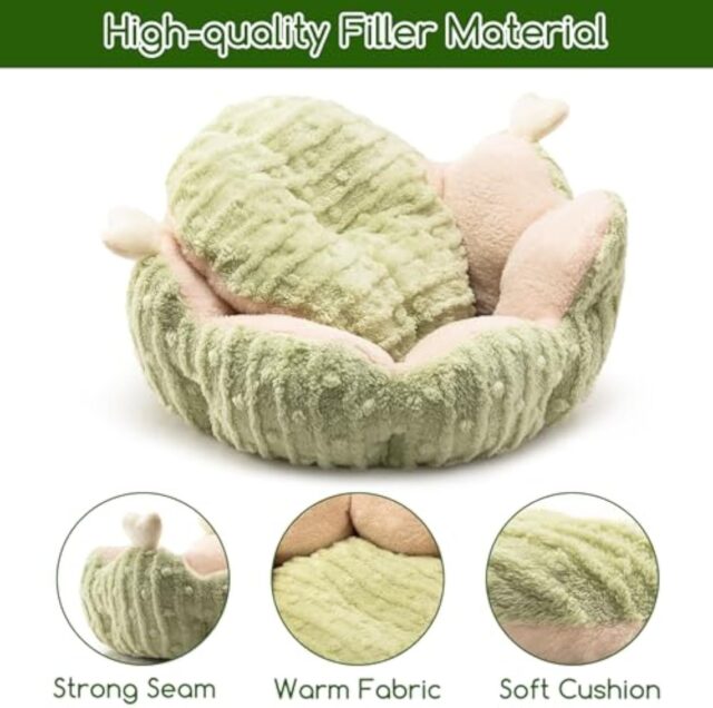 Hollypet Calming Cat Beds For Indoor Cats Cute Cactus Pet Beds Fluffy Puppy Bed Non Slip Extra Small Dog Bed - Image 3