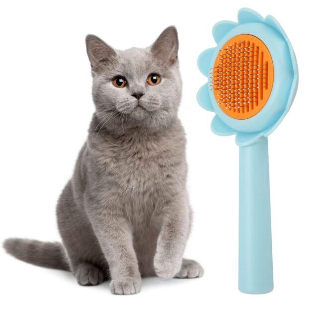 Cat Brush Dog Shedding Brush Flower Shape Stainless Steel Self Cleaning For Dog For Pet Supplies, Cat Grooming Brush, Self Cleaning Slicker Brushes For Dogs Cats Grooming Brush Tool - Image 5