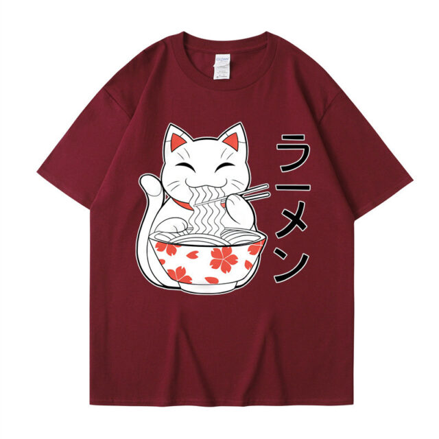 Men's Cartoon Cute Ramen Cat Print Short Sleeve - Image 9