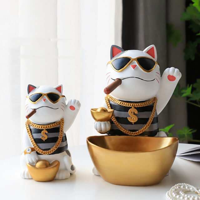 Lucky Cat Resin Animal Sculpture Decoration Storage Tank Feng Shui Modern Living Room Decoration Accessories Gifts Home Decor - Image 5