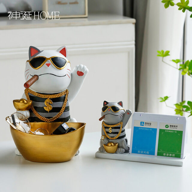 Lucky Cat Resin Animal Sculpture Decoration Storage Tank Feng Shui Modern Living Room Decoration Accessories Gifts Home Decor - Image 7