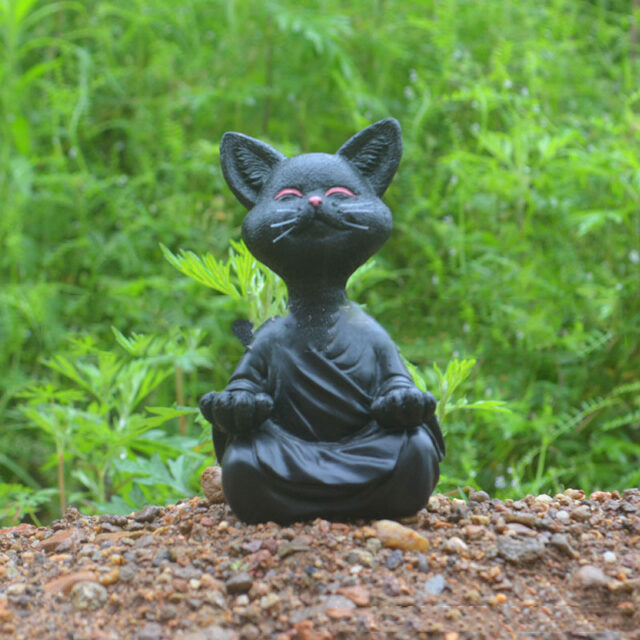 Whimsical Black Buddha Cat Figurine Meditation Yoga Collectible Happy Cat Decor Home Garden Decoration Garden Ornament - Image 3