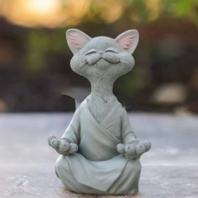 Whimsical Black Buddha Cat Figurine Meditation Yoga Collectible Happy Cat Decor Home Garden Decoration Garden Ornament - Image 4