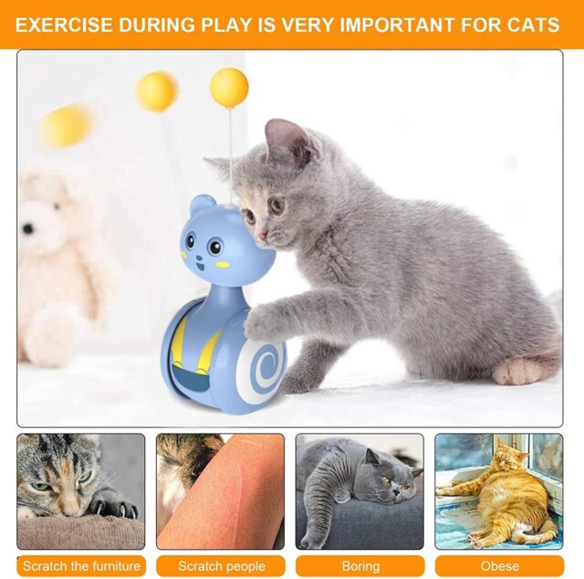 Cat Interactive Feather Toys Pet Bumbler Funny Toy Interactive Cats Toys Cat Rolling Teaser Feather Wand Toys Rotating Ball - Image 8