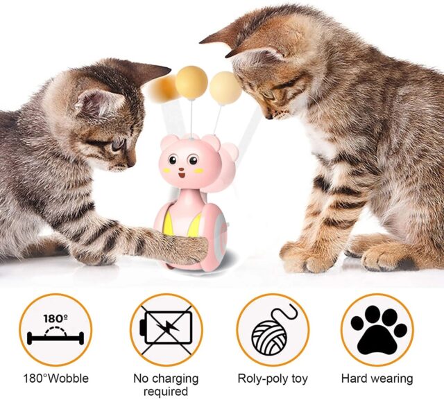 Cat Interactive Feather Toys Pet Bumbler Funny Toy Interactive Cats Toys Cat Rolling Teaser Feather Wand Toys Rotating Ball - Image 9