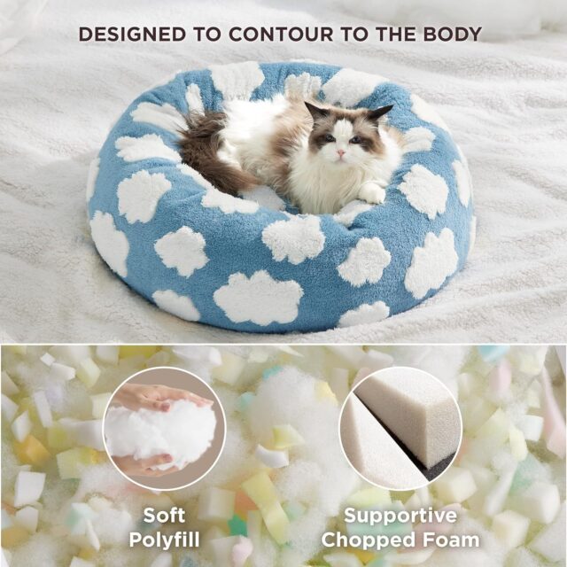 Lesure Cat Beds For Indoor Cats - Round Cat Bed Donut Small Dog Bed Calming Pet Beds, Cute Modern Beds With Jacquard Shaggy Plush & Anti Slip Bottom - Image 5