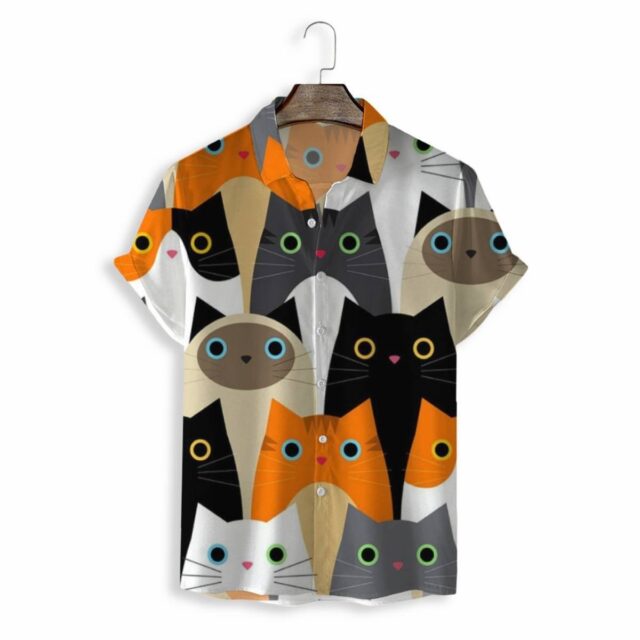 Men's Cute Cat Digital Print Casual Loose Shirt