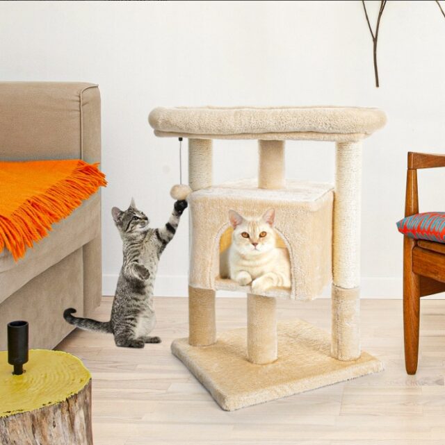 Pefilos 29inch Cat Tree Tower For Indoor Cats Cat Condo With Sisal Scratching Posts, Plush Perch, Cat Bed Furniture, Beige - Image 7