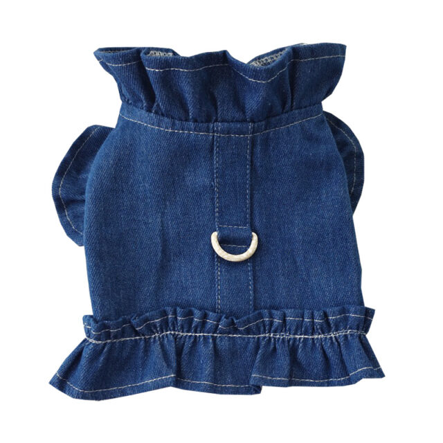 Pets Jeans Dress Apparel Dog Ruffles Vest Pet Harness Denim Dress Puppy Blue Jeans Clothes Cat Dogs Leash Hook Chest Back Dress - Image 6