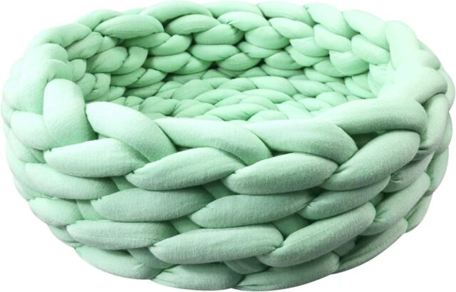 Cat Basket Bed Cotton Knitted Round Pet Beds For Cats Cute Boho Cat Pet Bed Warm Woven Cat Nest For Puppy Kitten Cats Dogs