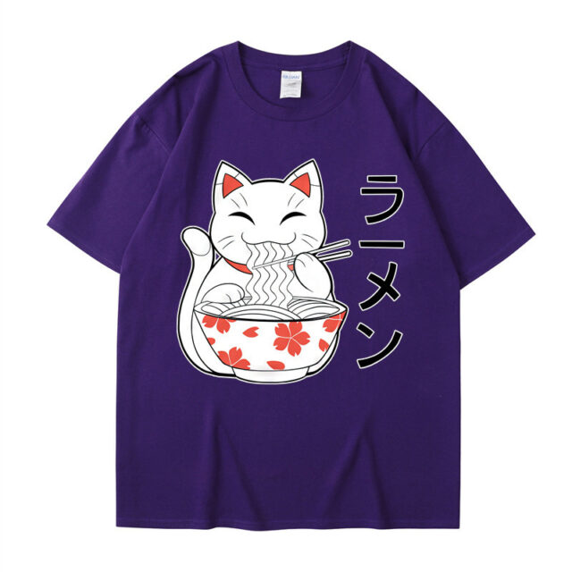 Men's Cartoon Cute Ramen Cat Print Short Sleeve