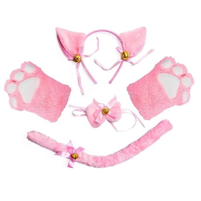 Cute Cat Props Cat Ears Headband Cat's Paw Gloves Cat Tail Accessories Set - Image 3