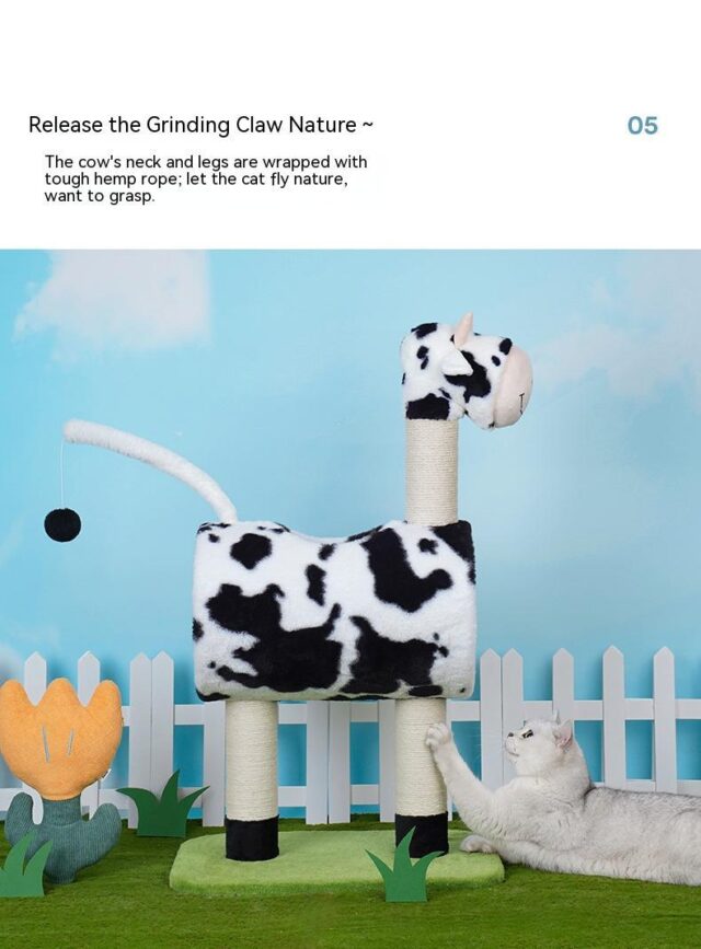 Cow Cat Climbing Frame Scratch Trees Scratching Post Tree Shelf - Image 7