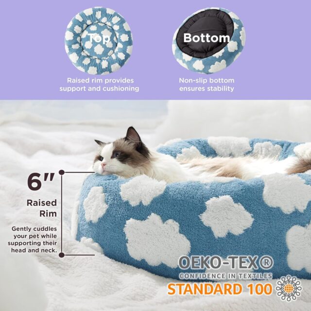 Lesure Cat Beds For Indoor Cats - Round Cat Bed Donut Small Dog Bed Calming Pet Beds, Cute Modern Beds With Jacquard Shaggy Plush & Anti Slip Bottom - Image 7