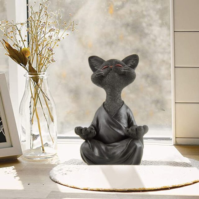 Whimsical Black Buddha Cat Figurine Meditation Yoga Collectible Happy Cat Decor Home Garden Decoration Garden Ornament - Image 2