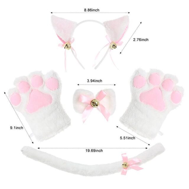 Cute Cat Props Cat Ears Headband Cat's Paw Gloves Cat Tail Accessories Set - Image 4