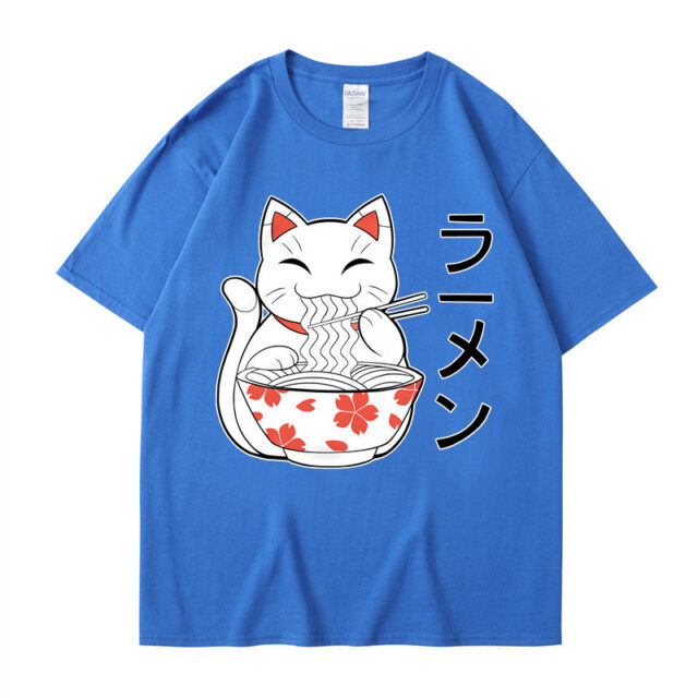 Men's Cartoon Cute Ramen Cat Print Short Sleeve - Image 7