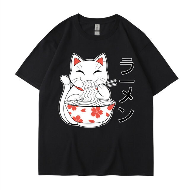 Men's Cartoon Cute Ramen Cat Print Short Sleeve - Image 6