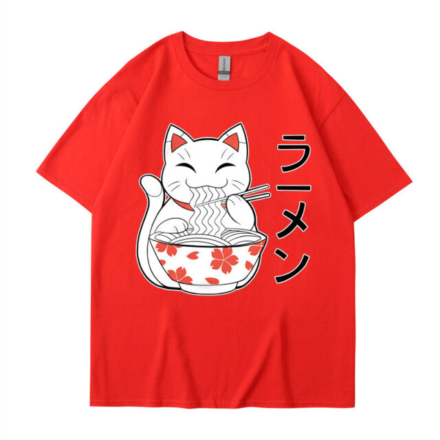 Men's Cartoon Cute Ramen Cat Print Short Sleeve - Image 5