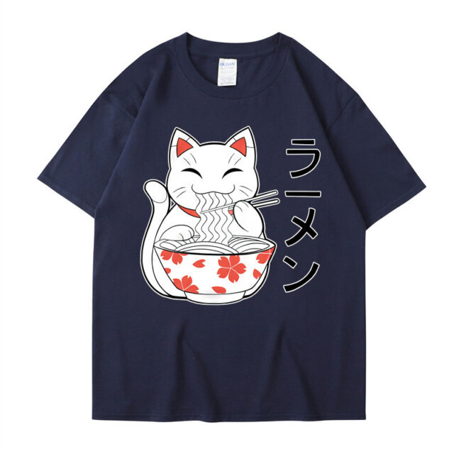 Men's Cartoon Cute Ramen Cat Print Short Sleeve - Image 8