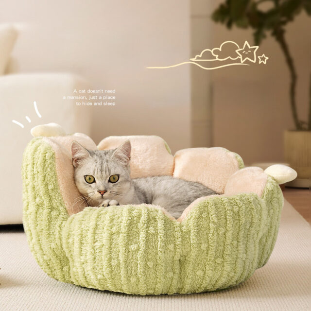 Hollypet Calming Cat Beds For Indoor Cats Cute Cactus Pet Beds Fluffy Puppy Bed Non Slip Extra Small Dog Bed - Image 8