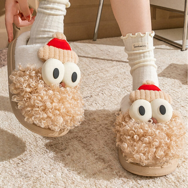 Cartoon Bearded Santa Claus Slippers Home Warm Non-slip Plush   Cotton Shoes Christmas Couple Floor Bedroom Slipper Women Men - Image 5