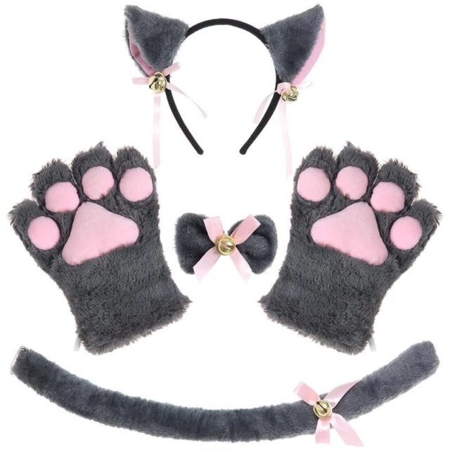 Cute Cat Props Cat Ears Headband Cat's Paw Gloves Cat Tail Accessories Set - Image 6