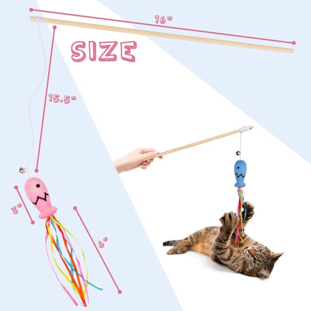 Cat Wand Toys Interactive Cat Toys With Catnip Fish Colorful Ribbons Bell For Kitty Kitten Cat Toys For Indoor Cats Cat Teaser Cat String Toy Cat Accessories - Image 2