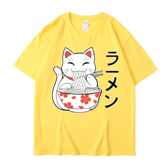 Men's Cartoon Cute Ramen Cat Print Short Sleeve - Image 4