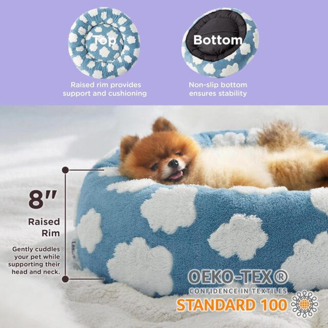 Lesure Cat Beds For Indoor Cats - Round Cat Bed Donut Small Dog Bed Calming Pet Beds, Cute Modern Beds With Jacquard Shaggy Plush & Anti Slip Bottom - Image 4