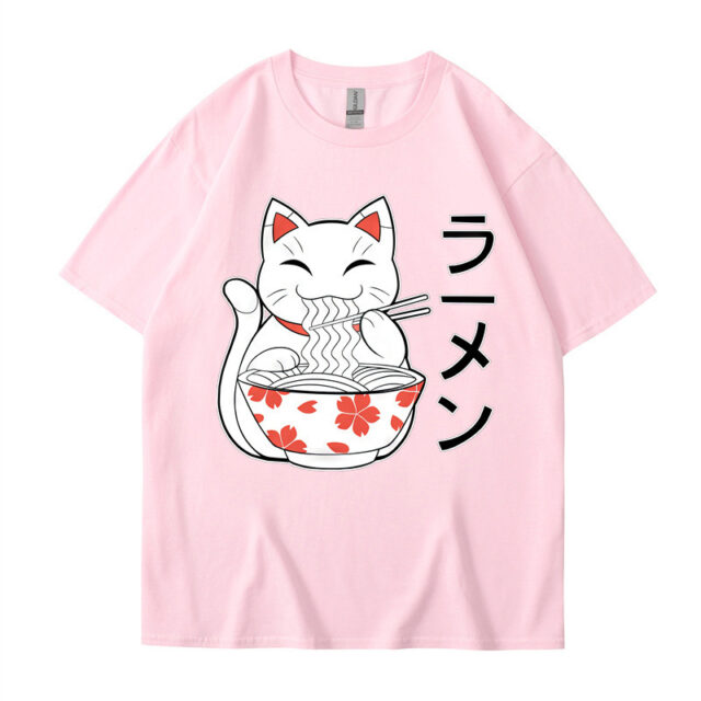 Men's Cartoon Cute Ramen Cat Print Short Sleeve - Image 10