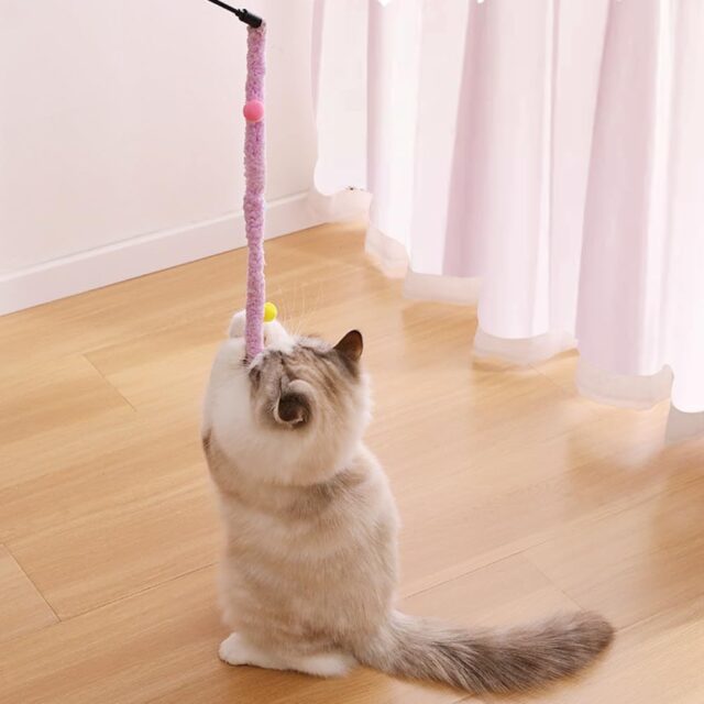 Cat Toys Plush Srtip Cat Wands Interactive Cat Toys Colorful Cat Teaser Wands Interactive Cat Toys For All Breed Sizes - Image 5