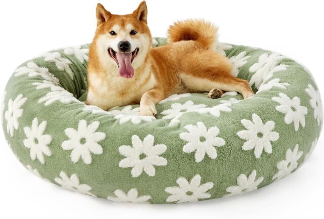 Lesure Cat Beds For Indoor Cats - Round Cat Bed Donut Small Dog Bed Calming Pet Beds, Cute Modern Beds With Jacquard Shaggy Plush & Anti Slip Bottom - Image 2