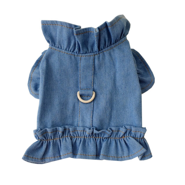 Pets Jeans Dress Apparel Dog Ruffles Vest Pet Harness Denim Dress Puppy Blue Jeans Clothes Cat Dogs Leash Hook Chest Back Dress - Image 3