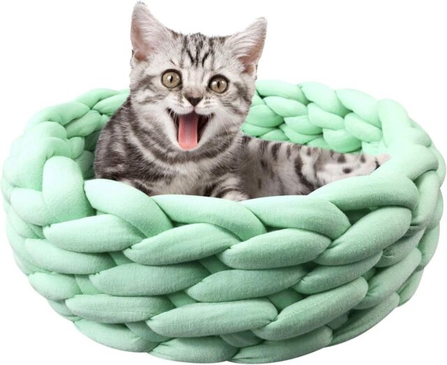 Cat Basket Bed Cotton Knitted Round Pet Beds For Cats Cute Boho Cat Pet Bed Warm Woven Cat Nest For Puppy Kitten Cats Dogs - Image 4