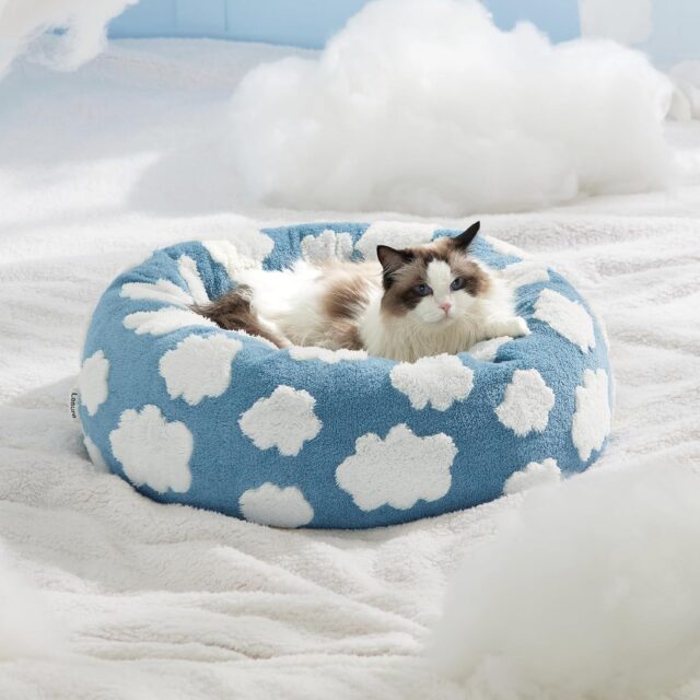 Lesure Cat Beds For Indoor Cats - Round Cat Bed Donut Small Dog Bed Calming Pet Beds, Cute Modern Beds With Jacquard Shaggy Plush & Anti Slip Bottom - Image 3