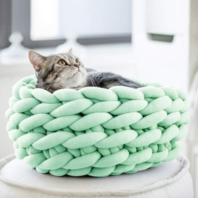 Cat Basket Bed Cotton Knitted Round Pet Beds For Cats Cute Boho Cat Pet Bed Warm Woven Cat Nest For Puppy Kitten Cats Dogs - Image 2