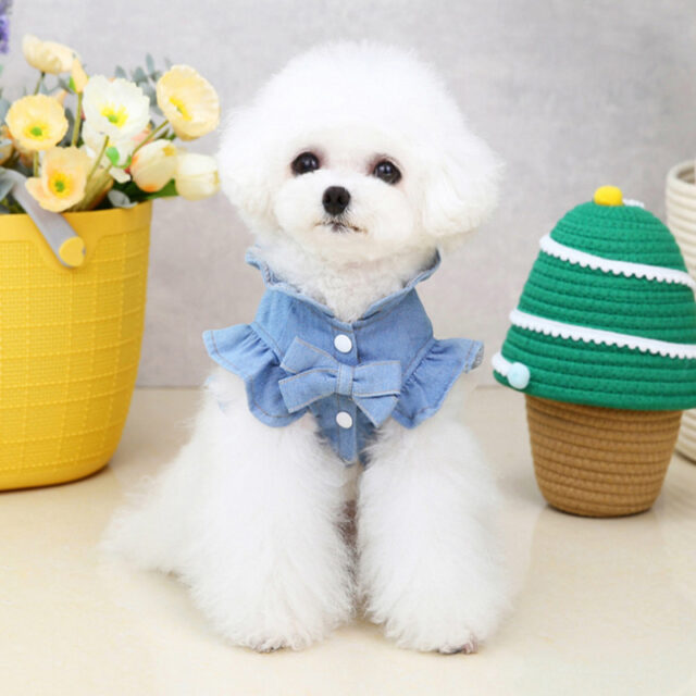 Pets Jeans Dress Apparel Dog Ruffles Vest Pet Harness Denim Dress Puppy Blue Jeans Clothes Cat Dogs Leash Hook Chest Back Dress