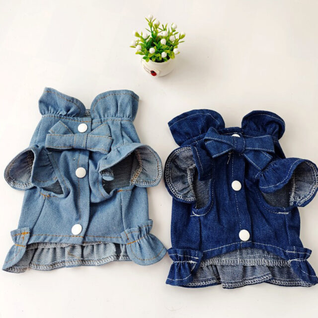 Pets Jeans Dress Apparel Dog Ruffles Vest Pet Harness Denim Dress Puppy Blue Jeans Clothes Cat Dogs Leash Hook Chest Back Dress - Image 8