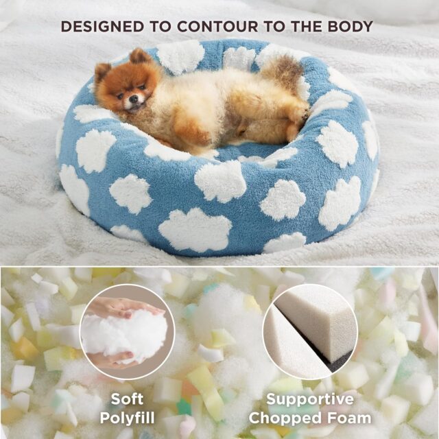 Lesure Cat Beds For Indoor Cats - Round Cat Bed Donut Small Dog Bed Calming Pet Beds, Cute Modern Beds With Jacquard Shaggy Plush & Anti Slip Bottom - Image 6